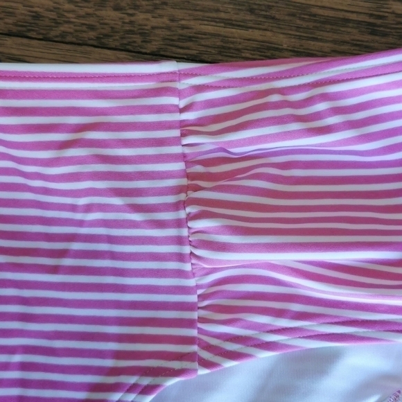 𝅺Aerie Bikini Bottom Midi-Rise Pink White Striped New Small Sm - Picture 2 of 5